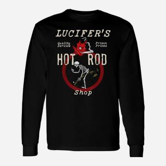 Luzifers Hot Rod Shop Rockabilly Skelett Mittelfinger Long Sleeve T-Shirt - Monsterry AU