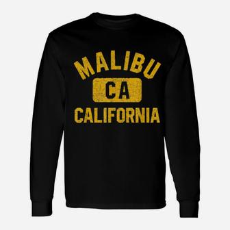 Malibu Ca California Gym Style Distressed Amber Print Long Sleeve T-Shirt - Monsterry