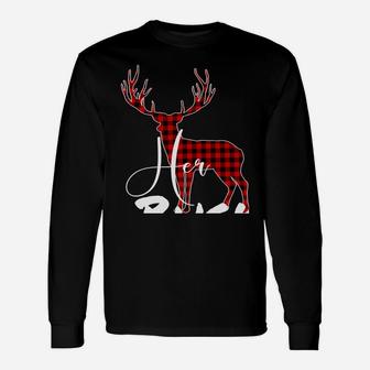 Matching Couples Christmas Pajamas Buffalo Plaid Her Buck Sweatshirt Unisex Long Sleeve | Crazezy
