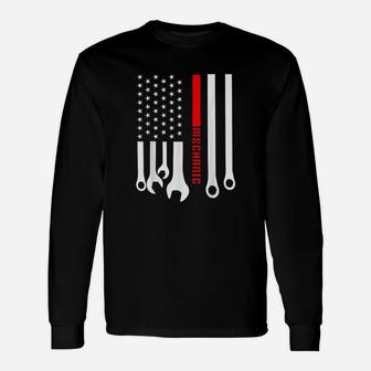 Mechanic Engineer Mechanist Garage American Flag Gift Idea Unisex Long Sleeve | Crazezy