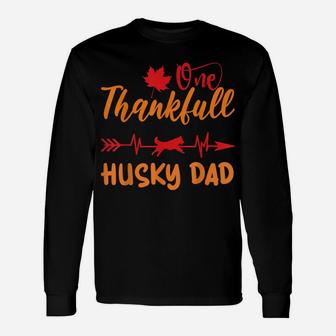 Men Heartbeat Thanksgiving One Thankful Husky Dad Dog Owner Unisex Long Sleeve | Crazezy CA