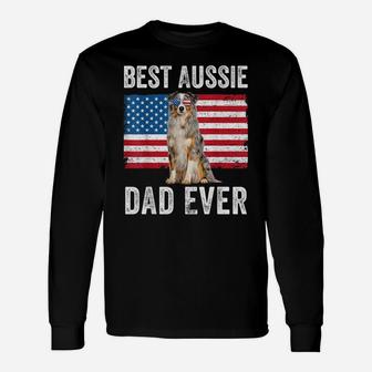 Mens Australian Shepherd Dad American Flag Dog Lover Aussie Dad Unisex Long Sleeve | Crazezy