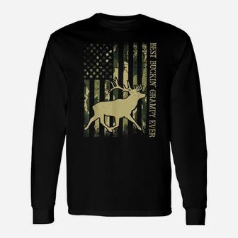 Mens Best Buckin' Grampy Ever Camo American Flag Deer Hunting Unisex Long Sleeve | Crazezy