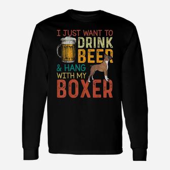 Mens Boxer Dad Funny Father's Day Dog Lover Beer Tee Unisex Long Sleeve | Crazezy