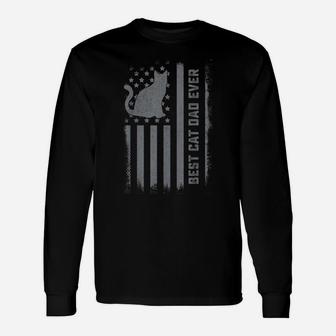 Mens Cat Dad Us Flag Kitty Daddy Papa Christmas Fathers Day Unisex Long Sleeve | Crazezy CA