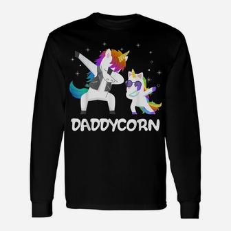 Mens Funny Dabbing Daddycorn Unicorn Dad & Daughter Father's Day Unisex Long Sleeve | Crazezy AU