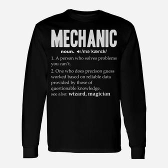 Mens Funny Mechanic Definition Noun Dictionary Repair Repairman Unisex Long Sleeve | Crazezy