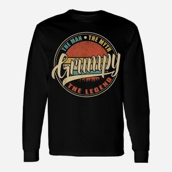 Mens Grumpy The Man The Myth The Legend Vintage Retro Fathers Day Unisex Long Sleeve | Crazezy