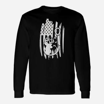 Mens Hunting Deer Fishing Gifts Usa Flag American Themed Decor Unisex Long Sleeve | Crazezy CA