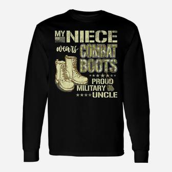 Mens My Niece Wears Combat Boots Dog Tags - Proud Military Uncle Unisex Long Sleeve | Crazezy DE