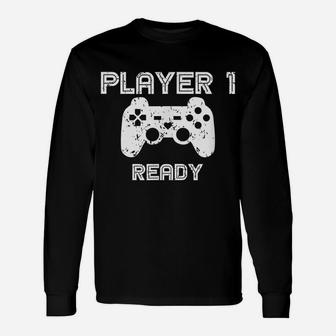 Mens Player 1 Ready Gamer Husband Shirt Gaming Gift For New Dad Unisex Long Sleeve | Crazezy DE
