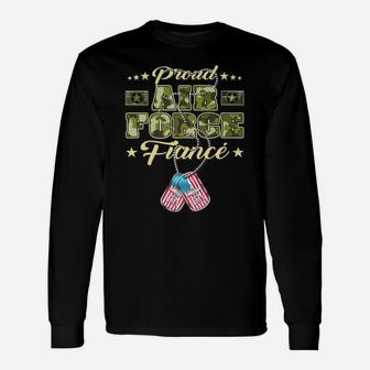 Mens Proud Air Force Fiance - Camo Us Flag Dog Tag Military Lover Unisex Long Sleeve | Crazezy