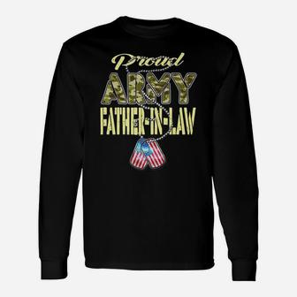 Mens Proud Army Father-In-Law Us Flag Dog Tag Military Dad Gift Unisex Long Sleeve | Crazezy