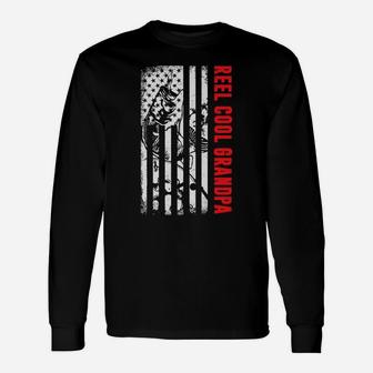 Mens Reel Cool Grandpa Fishing Shirt Patriotic American Flag Usa Unisex Long Sleeve | Crazezy