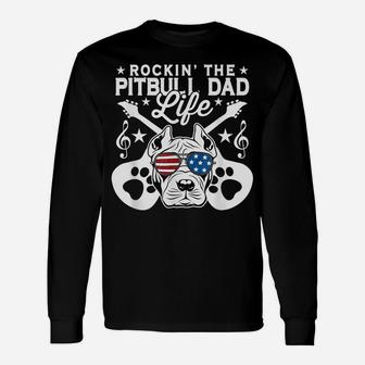 Mens Rockin The Pitbull Dad Life Dog Lover Guitar Musician Unisex Long Sleeve | Crazezy