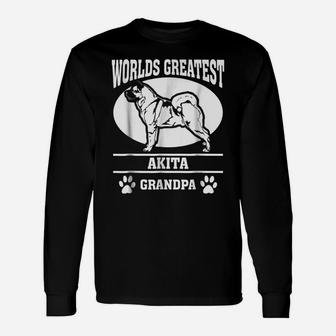 Mens Worlds Greatest Akita Dog Grandpa T-Shirt Unisex Long Sleeve | Crazezy
