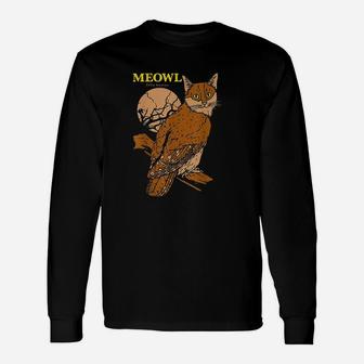 Meowl Cat Owl With Tree And Full Moon Unisex Long Sleeve | Crazezy