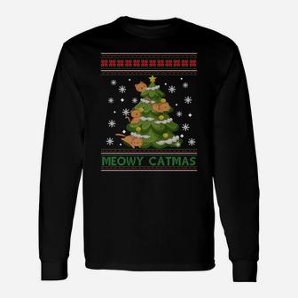 Meowy Catmas Christmas Tree Merry Xmas Cat Lovers Sweatshirt Unisex Long Sleeve | Crazezy CA