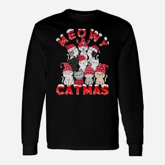 Meowy Catmas Funny Santa Cats Tree Reindeer Christmas Tree Sweatshirt Unisex Long Sleeve | Crazezy AU