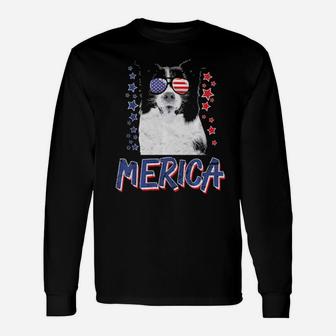 Merica Border Collie Dog 4Th Of July Usa Long Sleeve T-Shirt - Monsterry DE