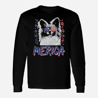 Merica Papillon Dog 4Th Of July Usa Long Sleeve T-Shirt - Monsterry CA