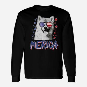Merica Shiba Inu Dog 4Th Of July Usa Long Sleeve T-Shirt - Monsterry UK
