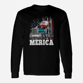 Merica Trucker American Flag Trucker Hat Unisex Long Sleeve | Crazezy