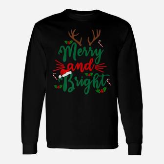 Merry And Bright Christmas Lights Reindeer Funny Gifts Xmas Unisex Long Sleeve | Crazezy