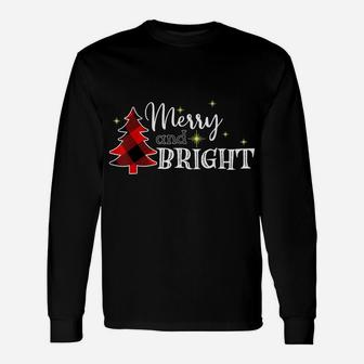 Merry And Bright Funny Xmas Trees Buffalo Plaid Red Unisex Long Sleeve | Crazezy