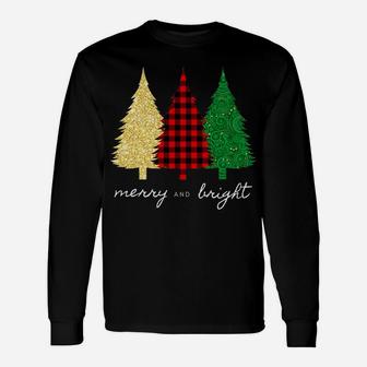Merry And Bright Red Gold Green Christmas Trees Unisex Long Sleeve | Crazezy
