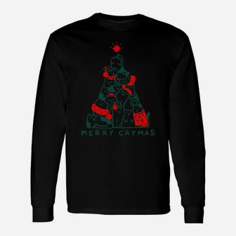 Merry Catmas Cat Christmas Tree Xmas Decorations Sweatshirt Unisex Long Sleeve | Crazezy DE