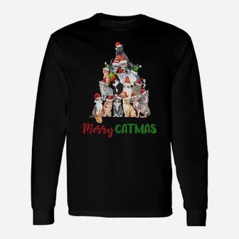 Merry Catmas Christmas Shirt For Cat Lovers Kitty Xmas Tree Sweatshirt Unisex Long Sleeve | Crazezy AU