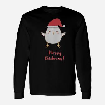 Merry Chickmas Chicken Hat Santa Clause Long Sleeve T-Shirt - Monsterry