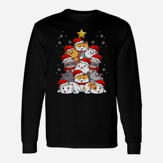 Merry Christmas Cat Kitten Tree Pet Lover Xmas Party Holiday Sweatshirt Unisex Long Sleeve | Crazezy DE