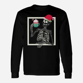 Merry Christmas Funny Santa Hat Christmas Drink Skeleton Sweatshirt Unisex Long Sleeve | Crazezy CA