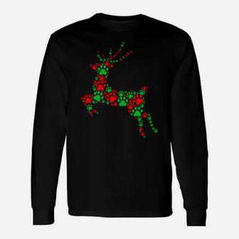 Merry Christmas Gifts - Cat & Dog Paw Print Santa Reindeer Unisex Long Sleeve | Crazezy
