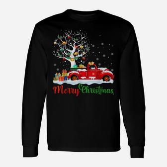 Merry Christmas Red Truck Christmas Tree Lights Snow Unisex Long Sleeve | Crazezy CA