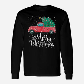 Merry Christmas Red Truck Pick Up Tree Family Pajama Gift Unisex Long Sleeve | Crazezy DE