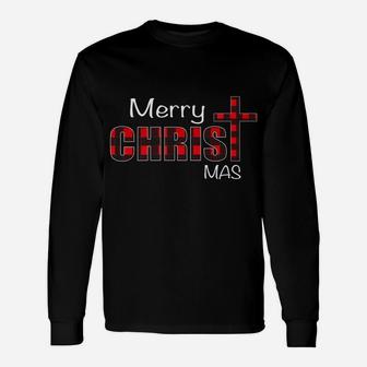 Merry Christmas Shirt Christians Gifts Buffalo Plaid Pajamas Unisex Long Sleeve | Crazezy CA