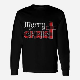 Merry Christmas Shirt Christians Gifts Buffalo Plaid Pajamas Unisex Long Sleeve | Crazezy DE