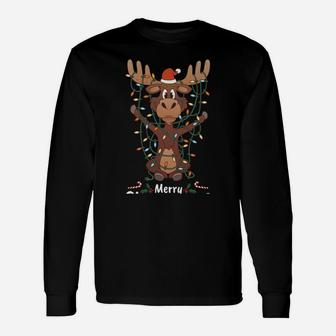 Merry Christmoose Christmas Moose Xmas Tree Lights Gift Unisex Long Sleeve | Crazezy DE