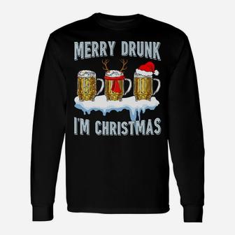 Merry Drunk I'm Christmas Funny Beer Xmas Santa Reindeer Unisex Long Sleeve | Crazezy DE