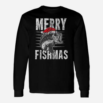 Merry Fishmas Funny Christmas Fishing Distressed Gift Unisex Long Sleeve | Crazezy UK