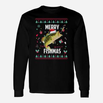 Merry Fishmas Ugly Christmas Bass Santa Hat Christmas Pajama Unisex Long Sleeve | Crazezy AU