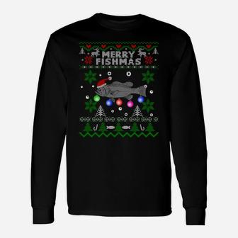 Merry Fishmas Ugly Christmas Fishing Gifts Large Mouth Bass Sweatshirt Unisex Long Sleeve | Crazezy