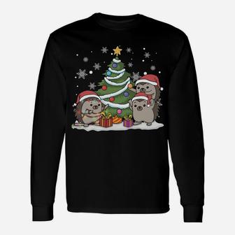 Merry Hedgemas Funny Three Santa Hedgehog Christmas Sweater Sweatshirt Unisex Long Sleeve | Crazezy CA