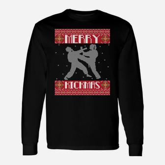 Merry Kickmas Karate Martial Arts Ugly Christmas Sweater Sweatshirt Unisex Long Sleeve | Crazezy DE