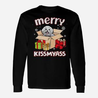 Merry Kissmyass Bichon Frise In Box Xmas Lover Long Sleeve T-Shirt - Monsterry