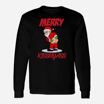 Merry Kissmyass Christmas Rebel Funny Santa Claus Xmas Sweatshirt Unisex Long Sleeve | Crazezy DE