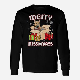 Merry Kissmyass German Shepherd In Box Xmas Lover Long Sleeve T-Shirt - Monsterry